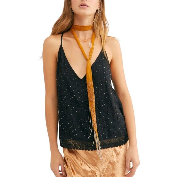 Free People Bright Lights Cami Top Black Size S NWT OB1068264 $68 Beaded Blouse - Picture 1 of 14